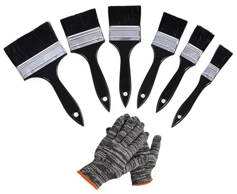 6 Pcs Fence Paint Brushes Set with Heat-Resistant Gloves – Professional Masonry & Decorating Brushes for Decking, Shed, Wood, Walls – Ideal for Home Improvement, Garden & Outdoor Painting