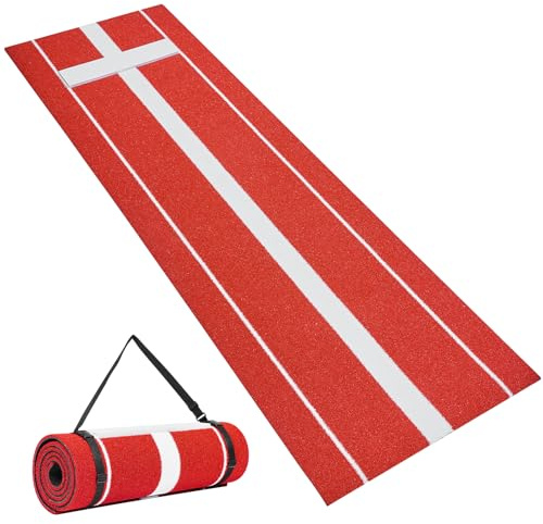VEVOR 10x3ft Softball/Baseball Pitching Mat with Rubber Mound - Anti-Fade Turf & Anti-Slip Foam Backing, Portable Fastpitch Training Aid for Indoor/Outdoor Practice (Red/Green) (Red)