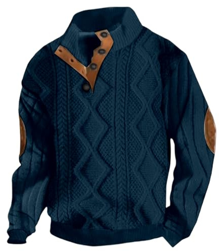 RUMAOZIA Pull d'hiver chaud pour homme avec col de chemise - Sweat-shirt pour homme - Polo en velours côtelé - Col montant - Manches longues - Col en V - T-shirt fonctionnel sans capuche avec