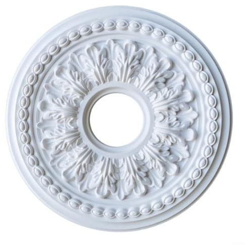Roseta de estuco de techo, medallón redondo de luz de techo de poliuretano, 26 cm/35 cm, cubierta decorativa para ocultar imperfecciones, se adapta a ventilador de techo o lámpara (26 cm)