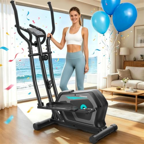 Cowmew Elliptical Cross Trainer,16-Level Magnetic Resistance,Pulse Sensor | Magnetic Elliptical Cross Trainer with Pulse Sensor and Ultra-Quiet Flywheel, LCD Monitor for Home Gym, Weight Capacity 130KG