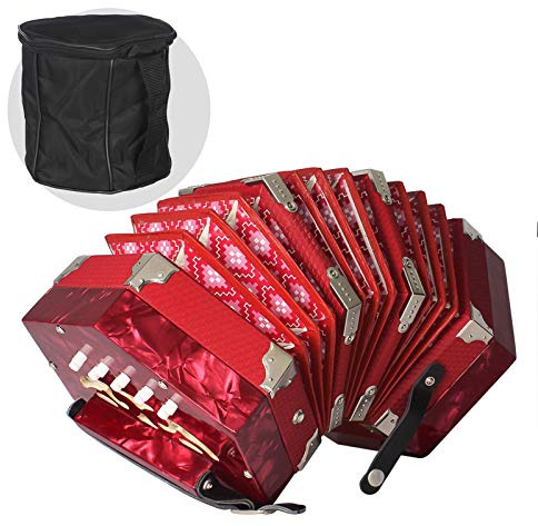 Concertina acordeón estilo anglo de 20 botones y 40 lengüetas con 2 5 octavas GC Tuning correas de mano ajustables de cuero con cerradura y bolsa de transporte