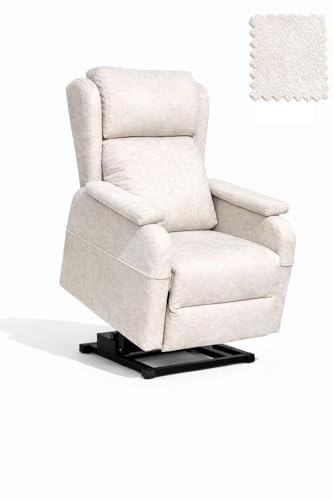 HOME&SOFAS SI | Sillón Relax Reclinable Eléctrico Levanta Personas | Modelo Mónaco | Sillón De 68 Cm De Ancho | Sillón Desenfundable con Reposapiés para Una Lectura Cómoda | Color Beige Claro