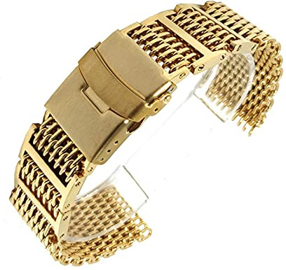 Justerbar Mesh rostfritt stål klocka rem, Flerfärgad 20-24 mm massivt rostfritt stål Mesh vikarmband(Gold)