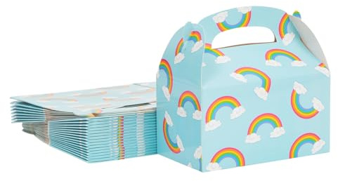 Lot de 24 boîtes alimentaires arc-en-ciel avec poignée pour fête d'anniversaire d'enfants, cadeaux, friandises, 15,7 x 8,9 x 9,1 cm