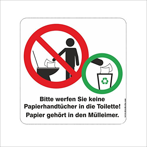 Aufkleber, Papierhandtücher nicht in die Toilette werfen, Hinweisschild, 9,5 x 9,5 cm cm