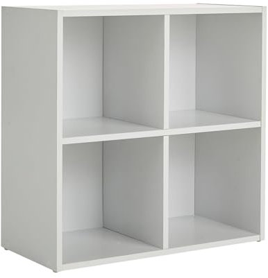 Home Source Storage Cube 4 Shelf Bookcase Wooden Display Unit, White, 60cm