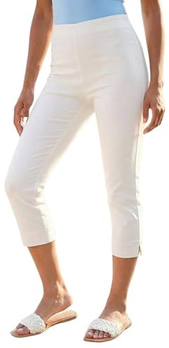 Roman Cropped Trousers for Women UK Ladies Capri Leggings Summer Pants Short Crop Stretch 3/4 Length Three Quarter Pedal Pusher Clothes Elasticated Bengaline Cut Off - Ivory - Size 18