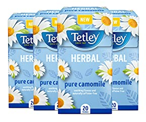 Tetley Pure Camomile Tea Bags - Gentle & Floral Herbal Infusion - Naturally Caffeine-Free - Relaxing & Soothing - Rainforest Alliance Certified - 80 Individually Wrapped Teabags (4x20 Pack)