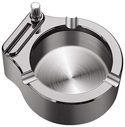 Yizemay Retro Metal Ashtray, Stainless Steel & ABS, Ten Thousand Match Windproof, Secure Cigarette Slot, Multifunctional Use