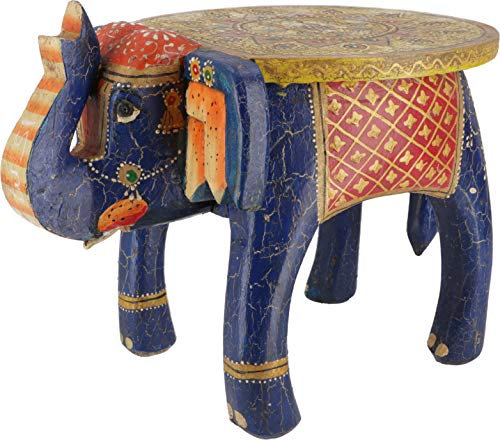 Guru-Shop Objeto Decorativo, Banco de Flores en Forma de Elefante - Azul, Maderademango, 21x29x19 cm, Objetos Decorativos