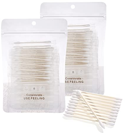 Cotton Swabs, Individually Wrapped Buds, Biodegradable Tip Applicator for Ear, Beauty Care, Cleaning, Makeup - Round and Pointed Shape Heads (200 Count)