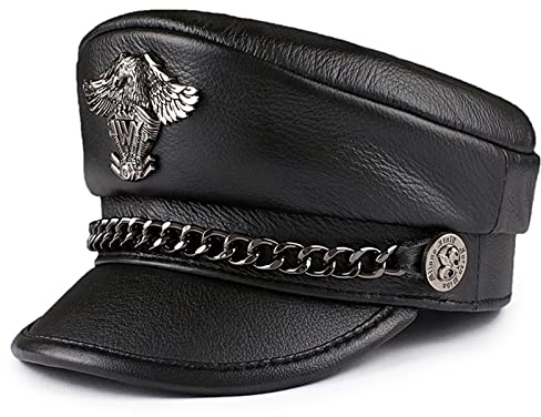 ZYC Chauffeur-Hut für Männer Frauen, klassischer Vintage Newsboy-Mütze Kostüm Hüte Top-Schicht Rindsleder-Leder-Hut Männer,B,XXL (59cm60cm)