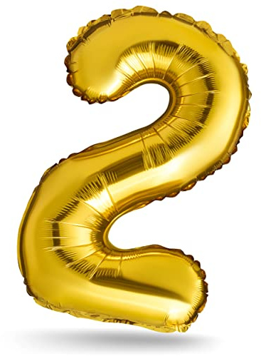 BALINCO Ballon à chiffres, or, 40cm, décoration d'anniversaire, anniversaire d'enfant, jubilé, cadeau (chiffre 2)