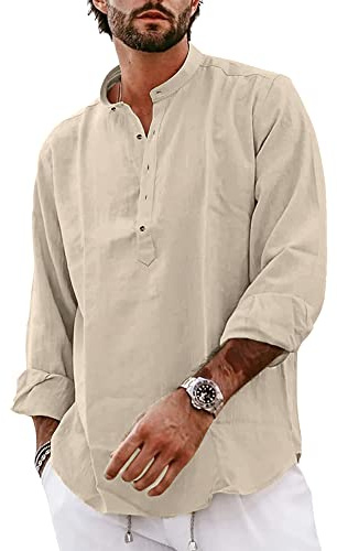 YAOBAOLE Mens Linen Henley Shirt Grandad Collar Shirts for Men Casual Men Shirt Yoga Linen Tops