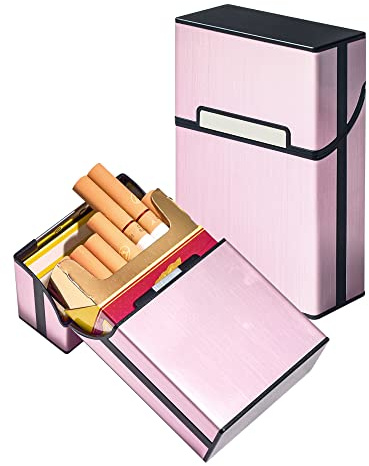 Caja Cigarrillos Pitillera Portátil 2 Piezas Pitilleras para Cigarrillos Mujer, Cajetillas para Cigarrillos de Aluminio Plástico, Pitillera Mujercon Cerradura Magnética para 20 Cigarros