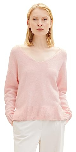 TOM TAILOR Denim Pull Basique avec col en V pour Femme, 32541-light English Rose Melange, L