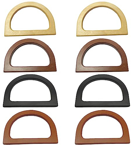 Nizirioo 8 asas de madera para bolsas: mango en forma de D, 12 x 8,5 cm, repuesto en forma de D, para manualidades, bolsos, bolsas de compras, bolso de playa hecho a mano