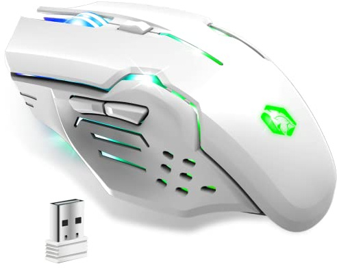 EMPIRE GAMING - RF903 Gaming-Maus, Kabellos 2,4GHz Wireless Wiederaufladbar – LED-Hintergrundbeleuchtung RGB – Ergonomisch – 4800 DPI 500 Hz – PS4,PS5,XboxOne/Series,PC und Mac – Weiß