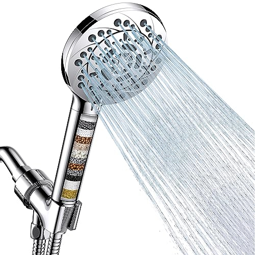Vatex Filtered Shower Head with Handheld, High Pressure 5 Spray Modes Showerhead with Hose, Bracket and 15 Stages Water Softener Filters Beads for Hard Water Remove Chlorine and Harmful Substance