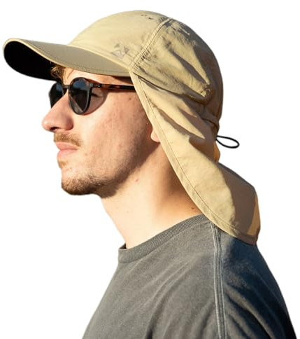 TOP-EX Mens Summer Baseball Cap with Neck Shade - Waterproof Sun Hat with Neck Flap Cover, UV SPF Protection Caps for Fishing Safari Outdoor Hiking, Khaki M/L