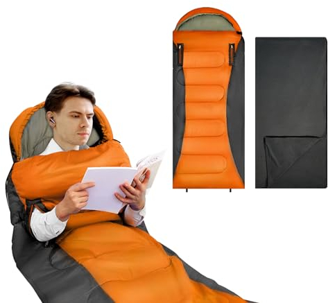 Witnewrage Schlafsack für 4 Jahreszeiten, Schlafsack Outdoor Sommer & Winter mit Camping Decke, Tragbare Schlafsack Erwachsene für Camping, Reisen, Wandern (Orange)