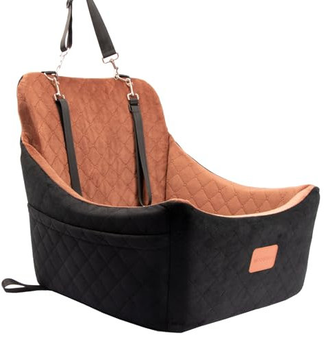 WOOAIDAGG Hundeautositz für mittelgroße Hunde, Auto-Reisebett für Haustiere mit Sicherheitsgurt-Kanal, abnehmbar und waschbar, verstellbaren Gurten, 3 Gurte (Schwarz/Braun)