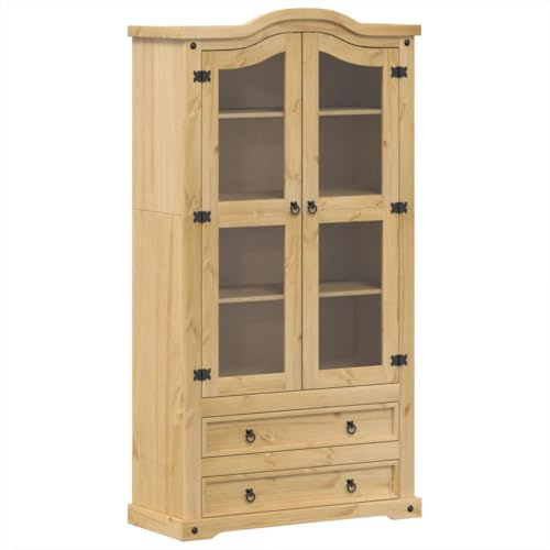 vidaXL Armario con Vitrina Corona Madera Maciza Pino 99x43x187 cm, Mueble Vitrina, Armario Expositor, Armario Cristal, Vitrina