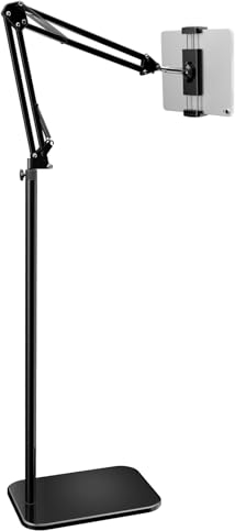 BluuSuuk Tablet Bodenständer mit Verstellbarem Faltbarem Tablet Arm, Tablet Halterung für iPad iPhone iPad Air Mini Kindle Samsung Tab oder andere 4,7-12,9 Zoll Handy oder Tablets -Schwarz