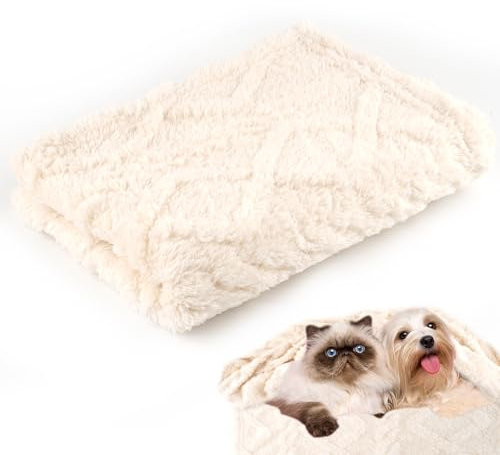 Neerow Hundedecke, 70x100 cm Katzendecke Sofa, Hunde Decke Waschbar, Fleece Haustier Decke Flauschig für Kleine und Mittelgroße Hunde, Katzen Kuscheldecke (Beige)