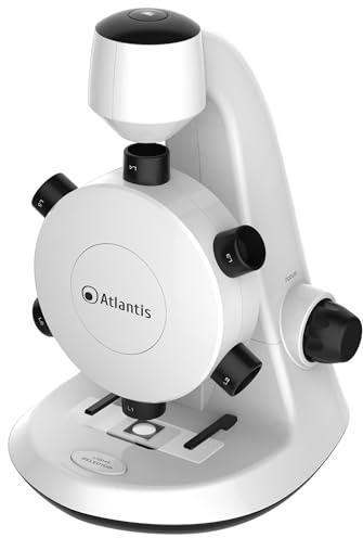 Microscopio Digitale USB Atlantis E45-MS737. Risoluzione UXGA 1600x1200. 6 ottiche di ingrandimento preimpostato da 100x a 600x. Messa a fuoco, Illuminazione superiore ed inferiore. PC, MAC e Android