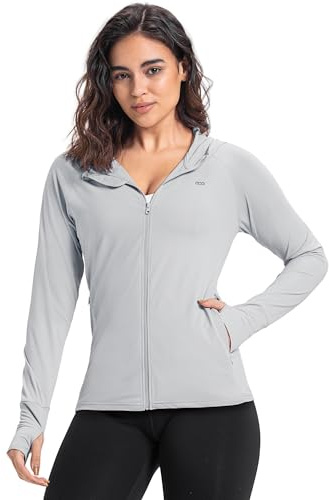 33,000ft Chaqueta deportiva ligera para mujer, UPF 50+, con capucha, con cremallera completa, con orificio para el pulgar, transpirable, con 4 bolsillos para correr, fitness
