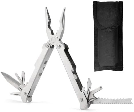 VODAFQS Multiherramienta Alicates Plegables 11 en 1, Navaja Multiusos de Acero Inoxidable con Bloqueo de Seguridad, Herramientas para Camping, Supervivencia, Hogar, Reparación