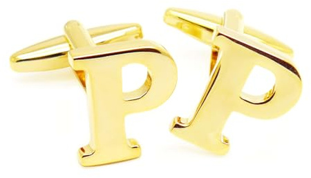 HONEY BEAR 1 Paar Herren Manschettenknöpfe Hochzeit Cufflinks Manschettenknopf Buchstabe Gold (P)
