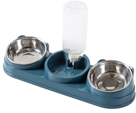 Sharplace Gamelles triples pour Chat avec Distributeur d'eau, inclinées à 15°, surélevées, pour Petits Chiens et Lapins, Bleu Foncé