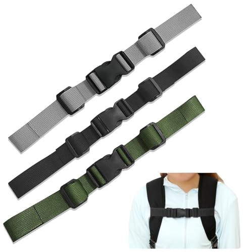 MXGHIR 3 Stück Verstellbarer Brustgurt Rucksack, 2,5 cm Universell Rucksack Brustgurt mit Schnellverschluss für Jogging, Wandern, Reisen, Klettern (Schwarz, Grün, Grau)