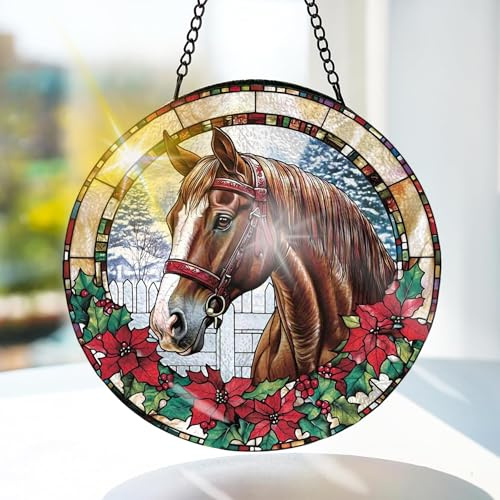 Bimkole Caballo Vidrio Coloreado Colgante - Animales Decoración de Ventana Colgante - para Jardín, Ventana y Puerta, Navidad, Decoración de Suncatcher Hecha a Mano 20x20 cm