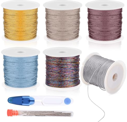 lomdung 6 Rotoli di Metallizzati Filo di Seta, Filo Metallico Colorato per Fai Da Te, Cordoncino Metallizzato per Gioielli, 0.4 MM X 50 M, 6 Colori, per La Creazione di Gioielli Artigianali Fai Da Te