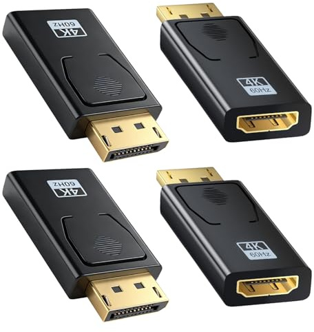 Ticenpe 4K Displayport till HDMI-adapter 4 stycken, enkelriktad DP till HDMI 4K@60Hz/2K@60Hz/1080P@120Hz, adapter Displayport till hdmi kompatibel med Dell, HDTV, projektor, bildskärm, AMD, GPU