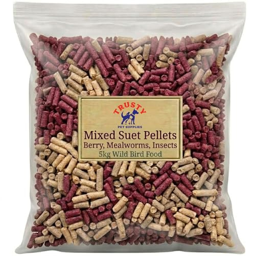 Premium Mixed Suet Pellets 5kg | Mealworm, Insect and Berry Suet Pellets for Wild Birds | No Mess Bird Food | Wild Bird Feed for Small Garden Birds | By Trusty Pet Supplies