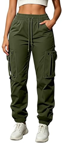 Pantaloni cargo da donna – Pantaloni da jogging da donna, pantaloni da lavoro elasticizzati regolabili con coulisse in vita, pantaloni leggeri Y2K, pantaloni da combattimento per escursioni, camminate