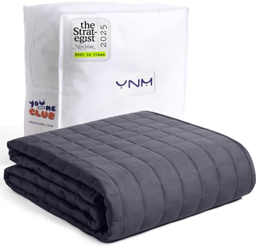 YnM Exclusive 15lbs Weighted Blanket, Smallest Compartments with Glass Beads, Bed Blanket for One Person of 140lbs, Ideal for Twin or Full Bed (48x72 Inches, 15 Pounds, Dark Grey)