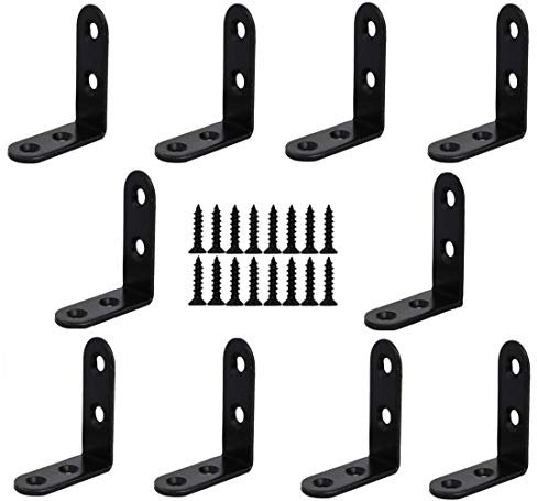 Gfortune 10 st svarta hörnvinkelfästen i metall 90 graders fogfästanordning platt L-format hyllstöd hörnvinkelhängslen rostfri med skruvar (40 mm x 18 mm x 40 mm)