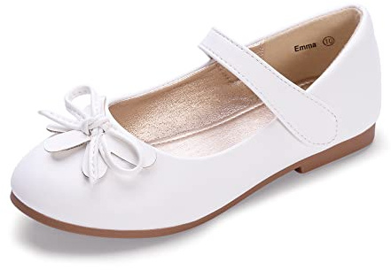 Hehainom Girls Dress Shoes Toddler Little Kid Flats Mary Jane School Bowknot Flower Girl Party Ballerina Flat Shoes(White Pu 2 M US Little Kid)