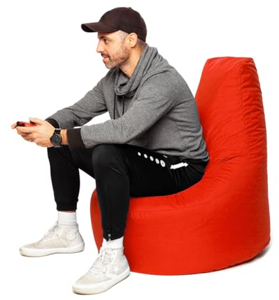 PATCH HOME Gamer Sessel Sitzsack Beanbag - 2 Größen - 25 Farben XXL - 80cm Durchmesser, 30cm Sitzhöhe, 90cm Höhe Rot