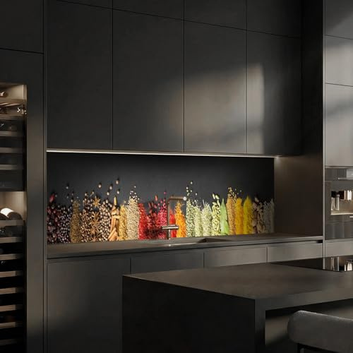 Dedeco köksbakvägg motiv: krydda V1 – stänkskydd för köksväggen väggskydd dekorativ vägg och vattentät, olika storlekar och material 240 x 60 cm Akryl