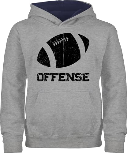 Shirtracer Pullover Kinder Hoodie Jungen Mädchen - Sport Kleidung - Offense Football - Vintage - 152 (12/13 Jahre) - Grau meliert/Navy Blau - 25. Geburtstag Pulli Kids Junge