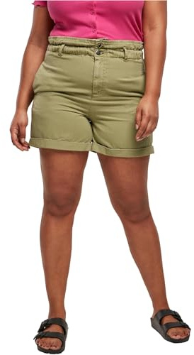 Urban Classics Damen Kurze Hose Ladies Paperbag Shorts, Farbe Khaki, Größe 29