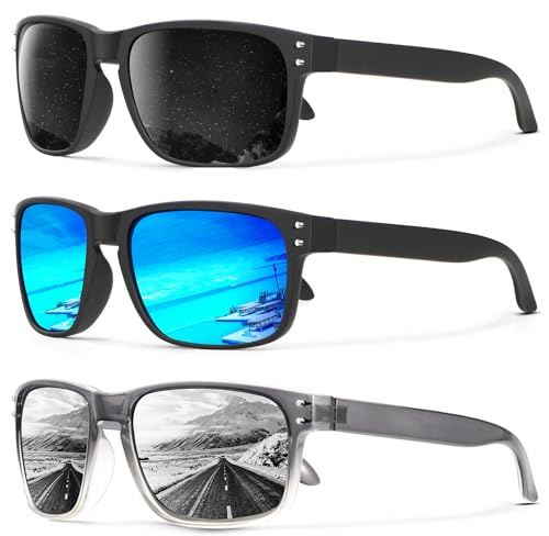 KALIYADI Polarized Sunglasses for Men Women, Mens Sunglasses Polarized UV Protection, Vintage Sun Glasses for Fishing Running Driving (3 pack)