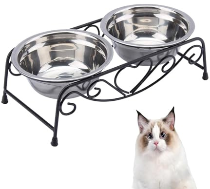 Ciotole per Animali Domestici Rialzate in Acciaio Inossidabile Con Supporto in Ferro, Doppio Piatto per Cibo per Gatti E Acqua per Cani Ciotola Acqua Cane Ciotola per Gatti